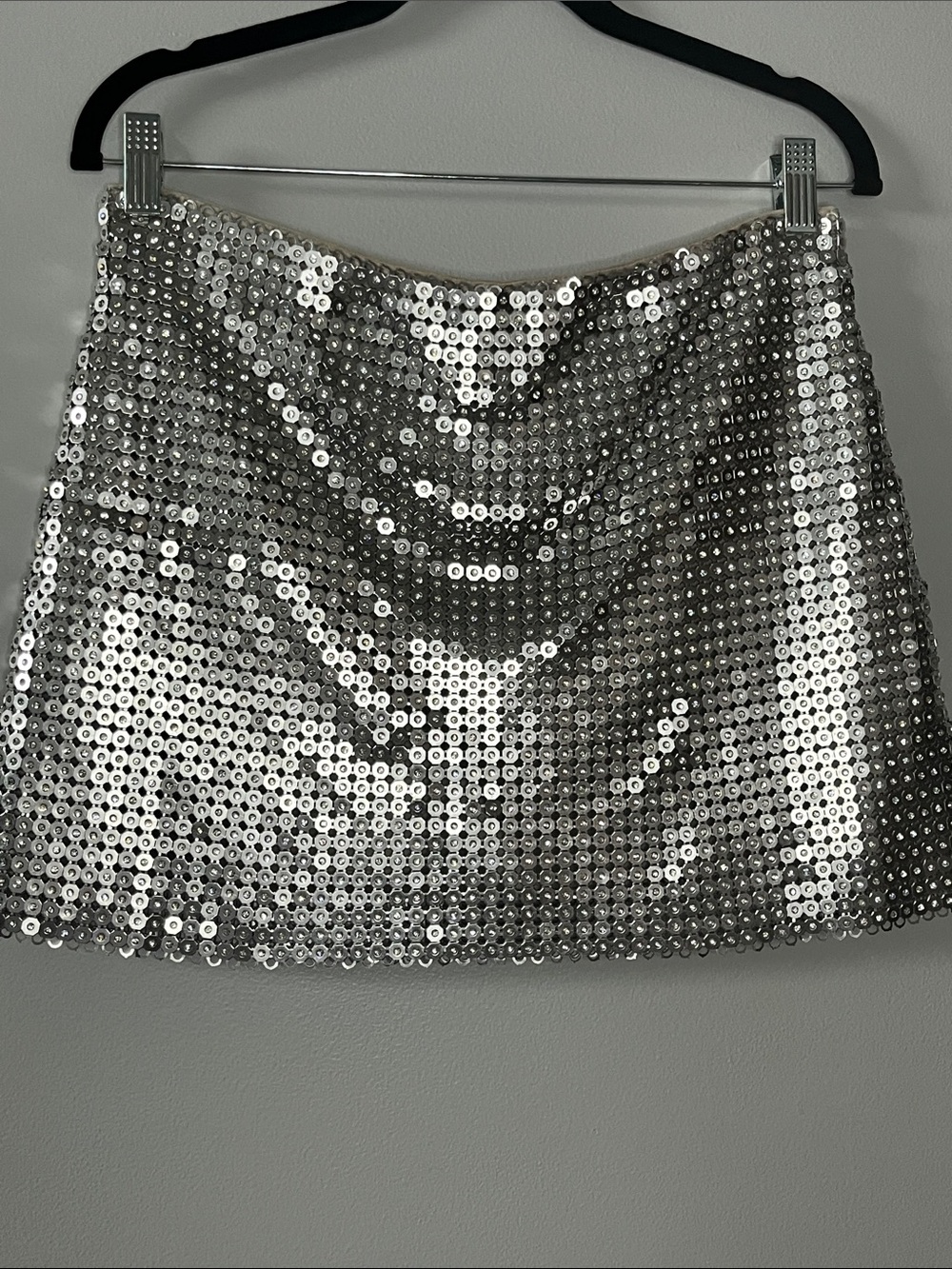 Alice & Olivia Riley low rise chainmail micro skirt rhinestones shiny metal - Picture 2 of 13
